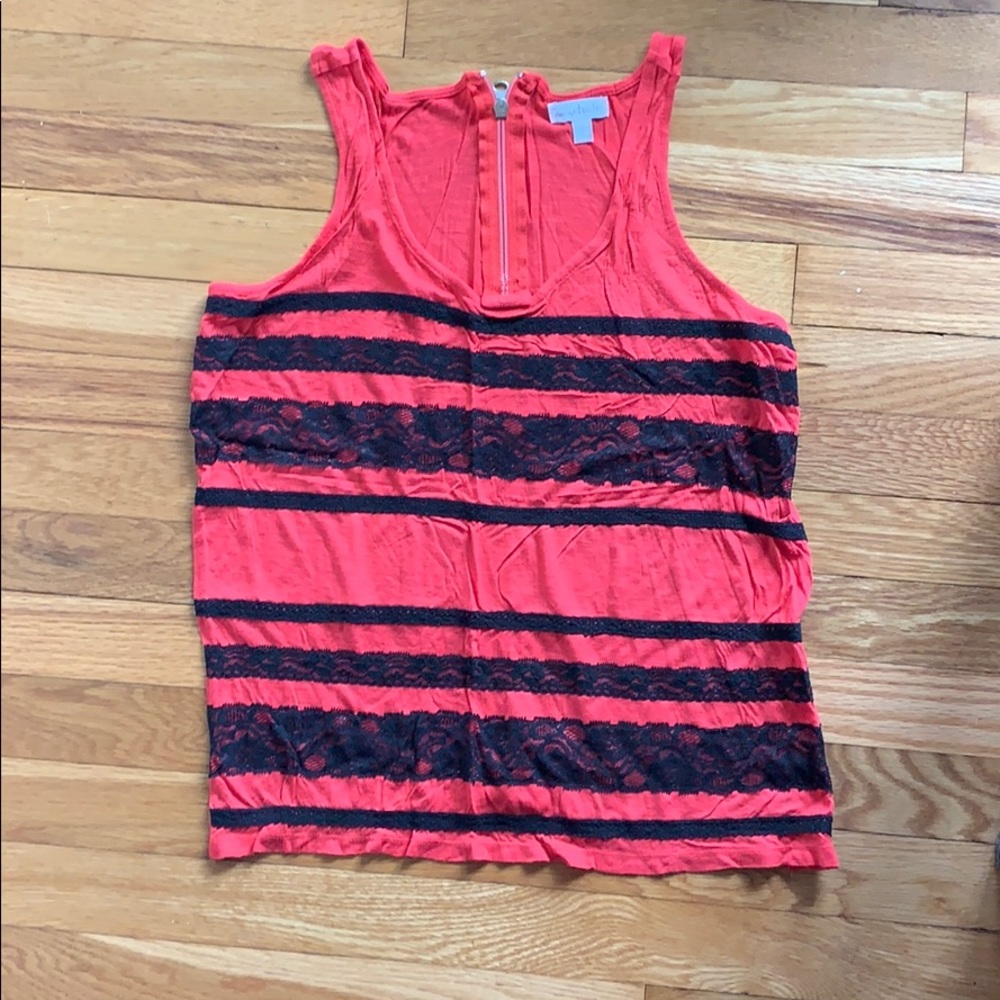 Charming Charlie Red tank w/ black lace! small.